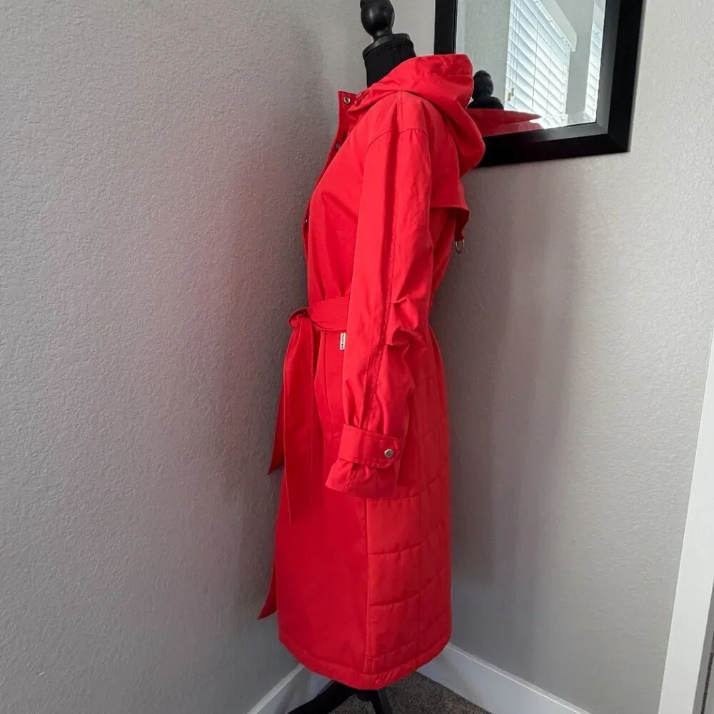 NWT HUNTER Red Chasseur Belted Insulated Hooded Long Trench Coat Small - Picture 6 of 16